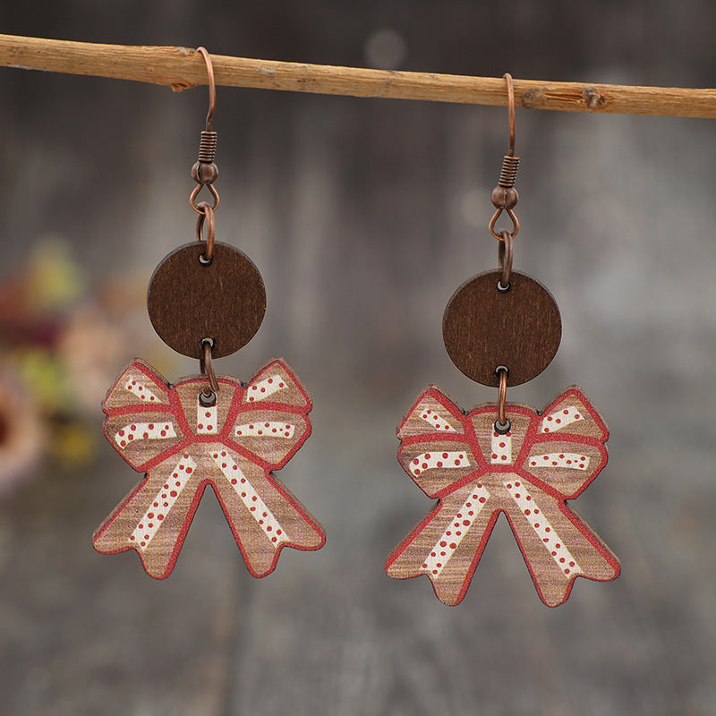Wholesale  Bow Spliced Small Disc Wooden Retro Women's Earrings