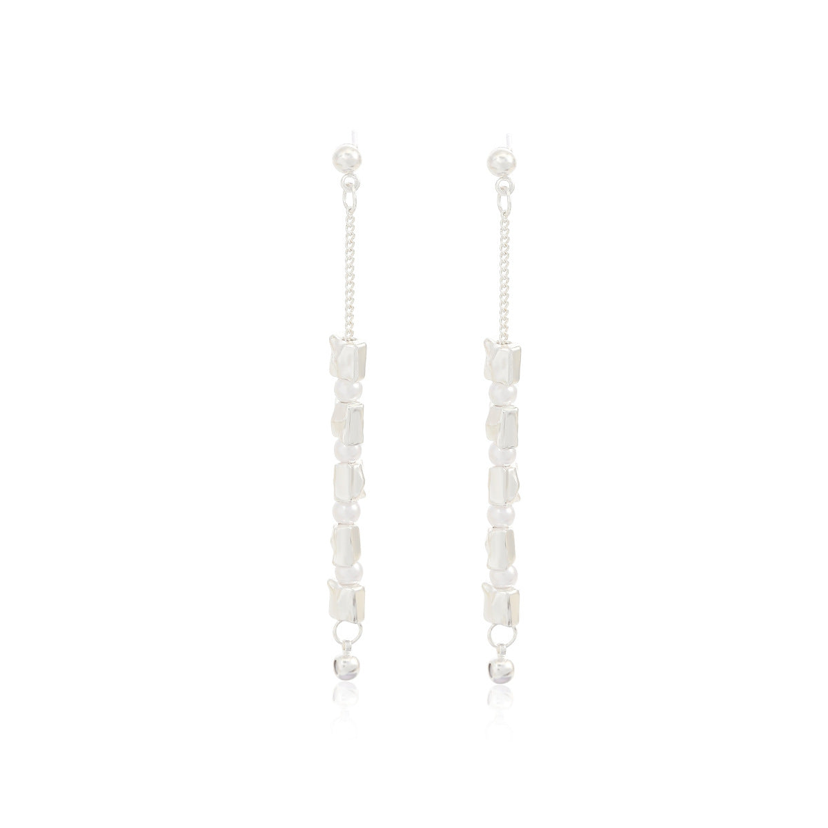 Wholesale Silver Needle Beaded Fringe Earrings