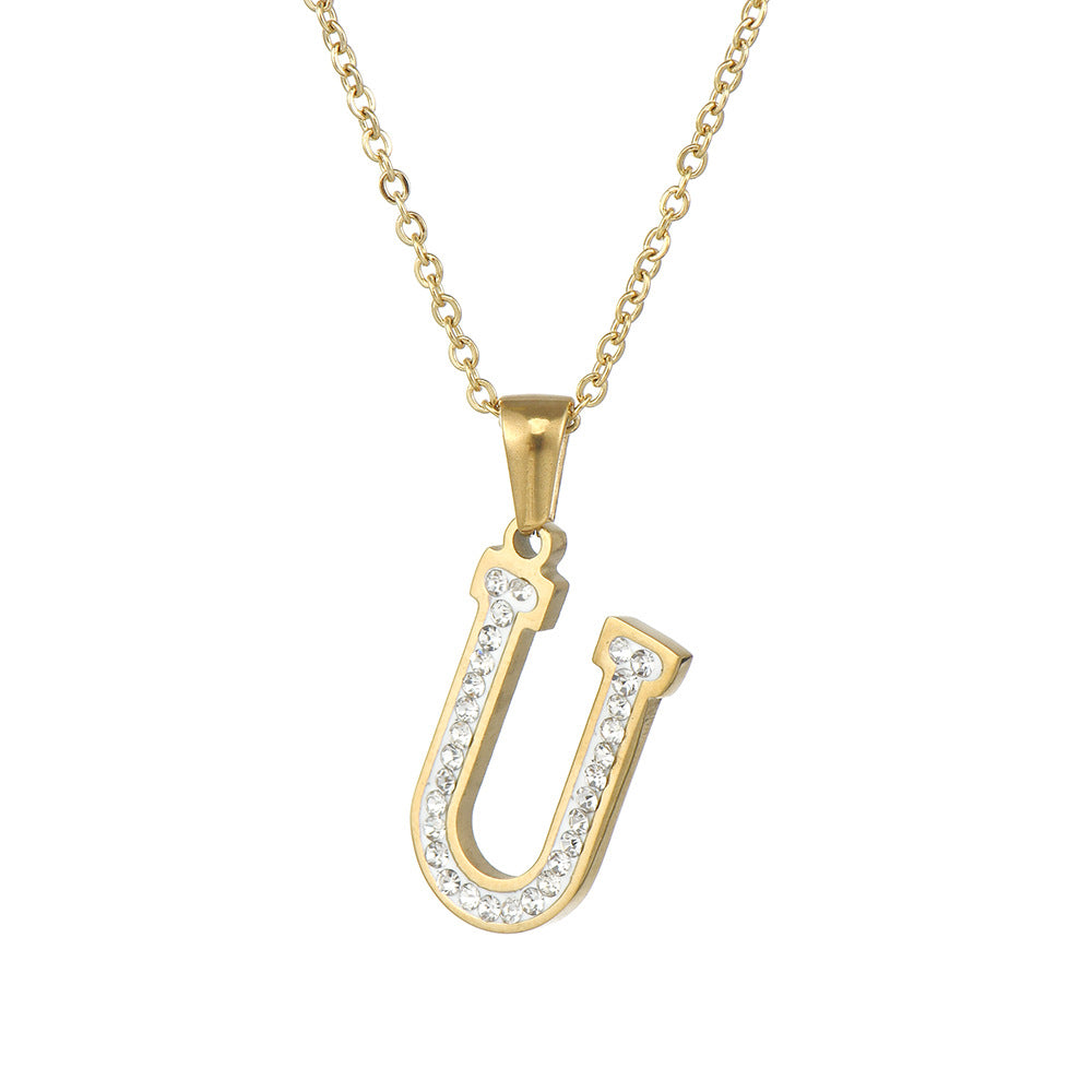 Wholesale  stainless steel diamond letter necklace