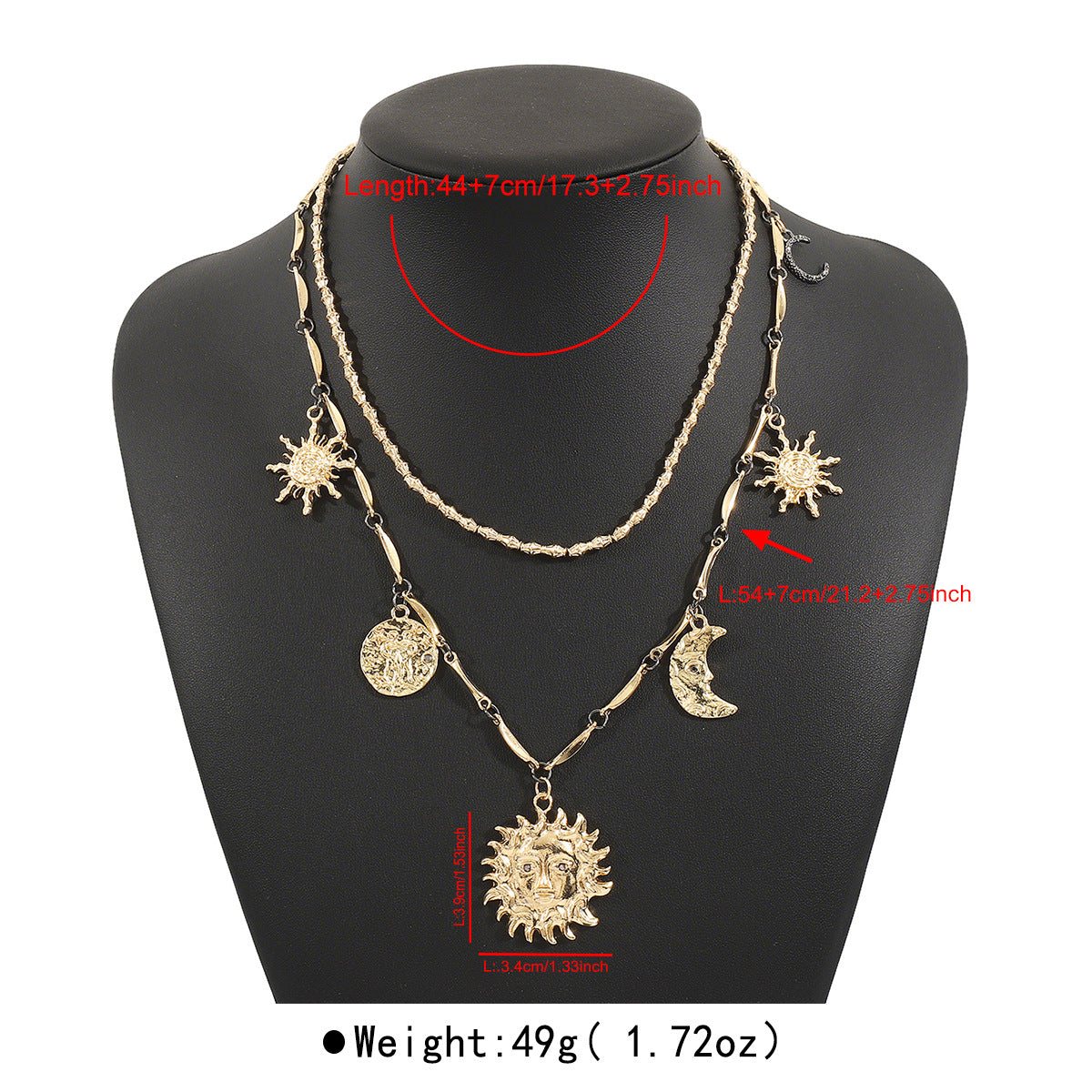 Wholesale Retro Sun Moon Face Portrait Geometric Tassel Earrings necklace