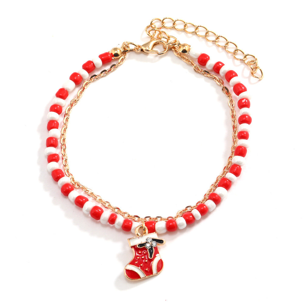 Wholesale Christmas Santa Claus Snowman Socks Cane Bracelet ACC-BT-DingZhou001