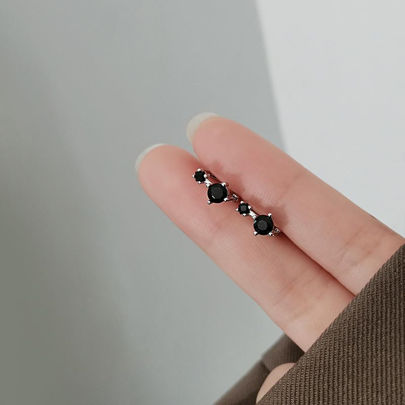 Wholesale copper inlaid black zircon silver gold earrings