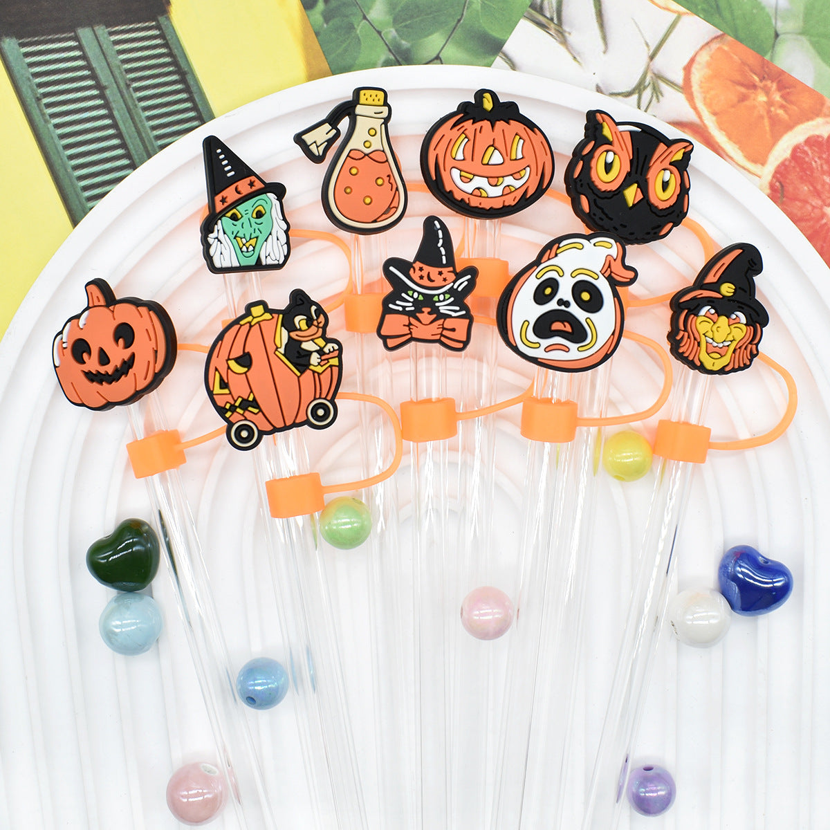 Wholesale Random 100pcs Halloween 10mm PVC Soft Straw Tube Cap ACC-SCR-RYY072