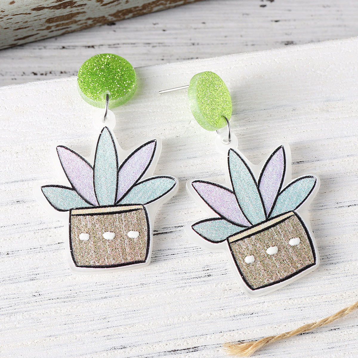 Wholesale Flower Plant Pot Acrylic Pendant Earrings
