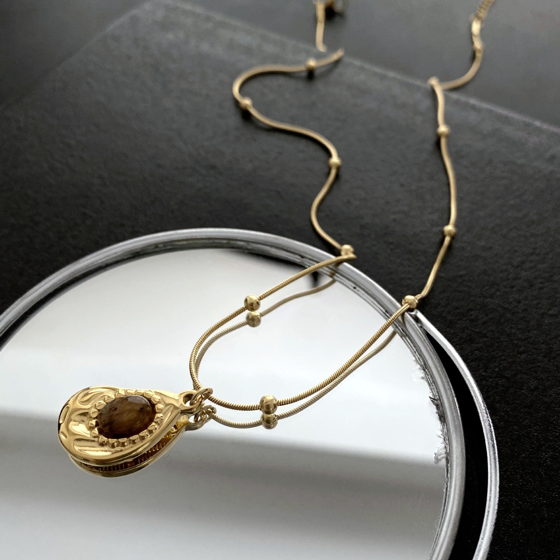 Wholesale Titanium Steel  Tiger Eye Pendant Accessories Necklace