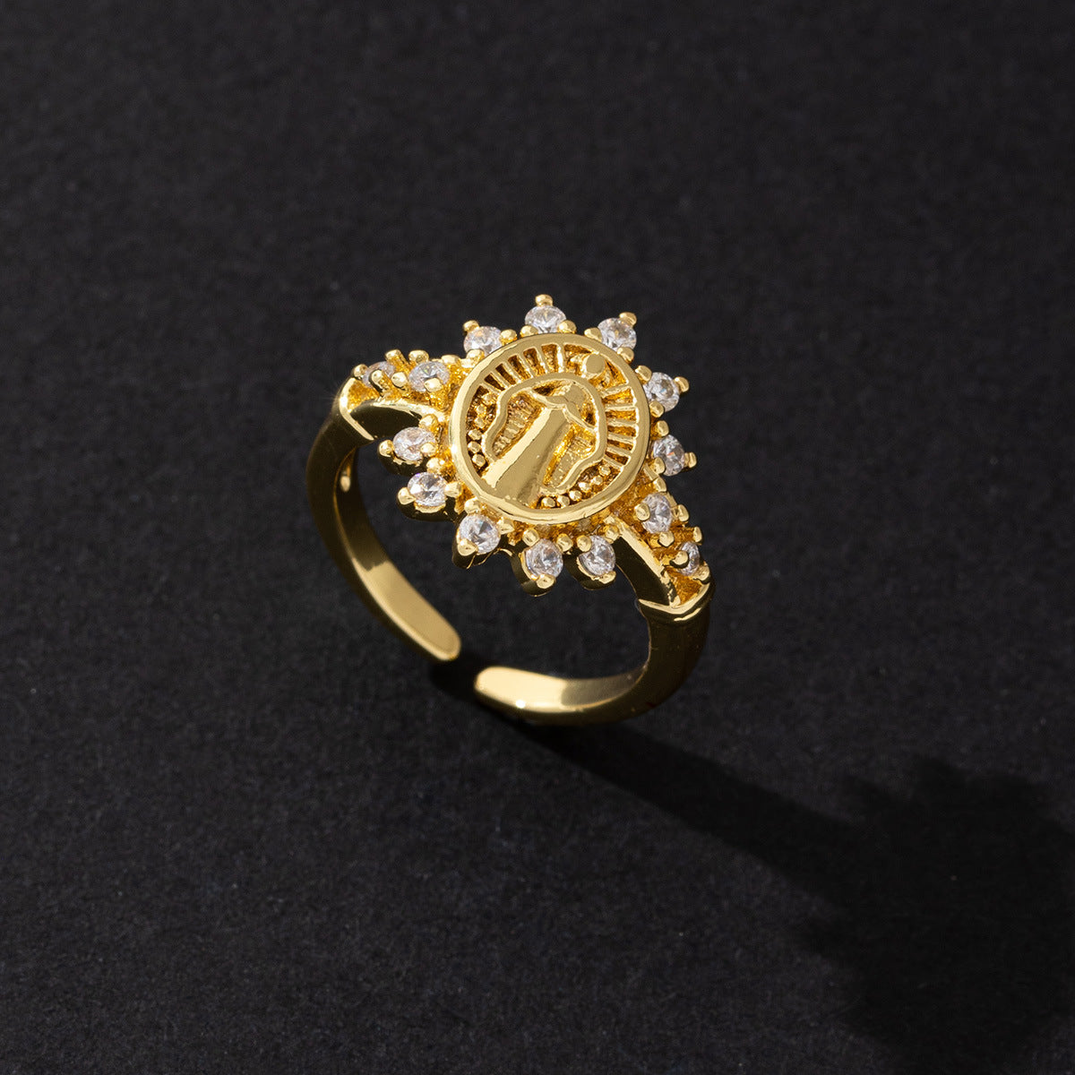 Wholesale Copper Zircon Virgin Mary Adjustable Couple Ring Electroplated Fashion Jewelry