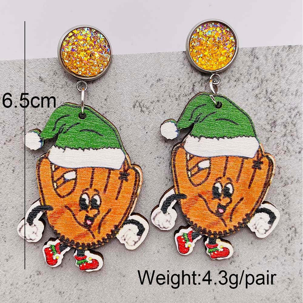 Wholesale  Christmas Earrings Baseball Wooden Earrings