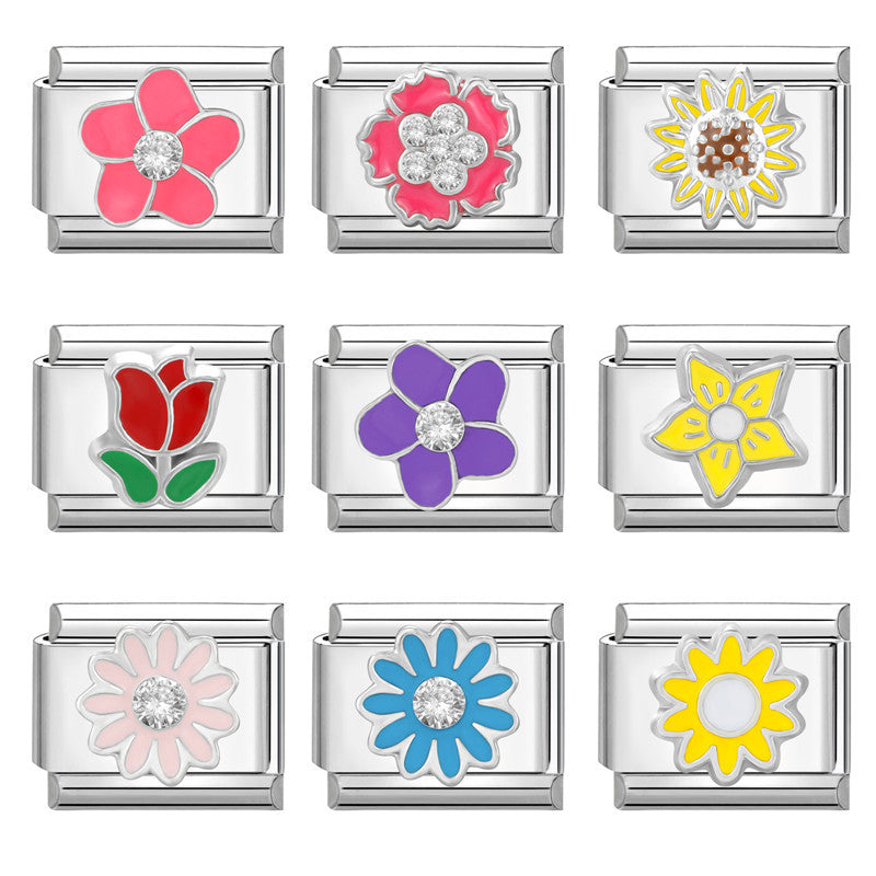 Wholesale Italian Charm Bracelet 9mm DIY Splicing Flower Stainless Steel Composable Bracelet