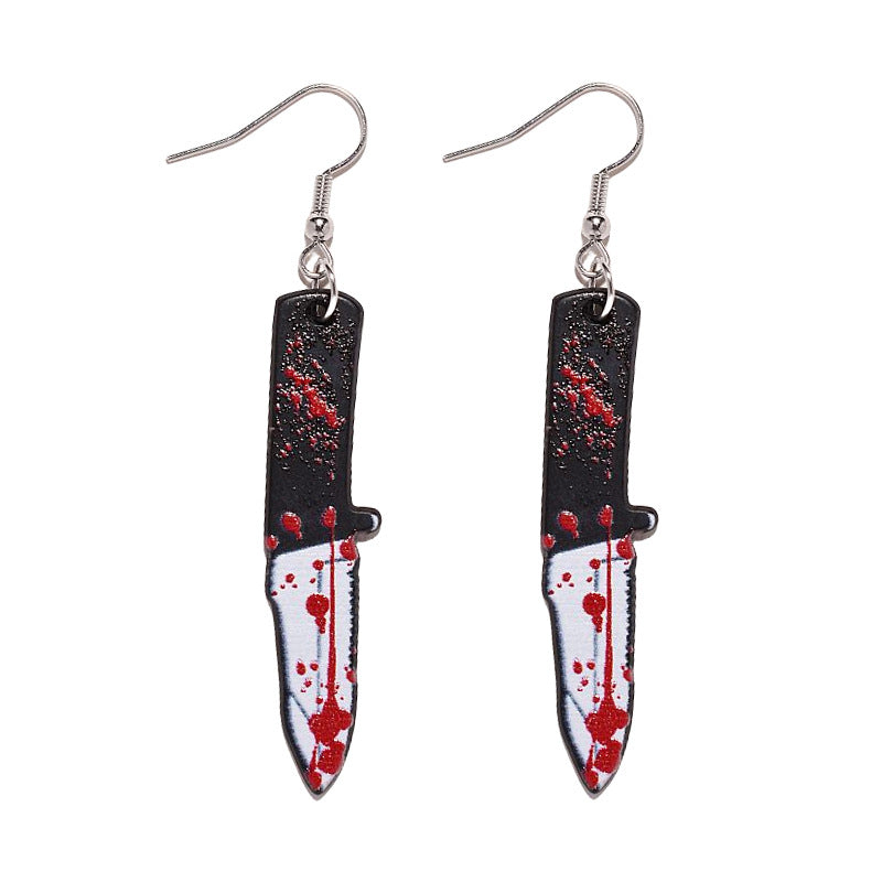 Wholesale Halloween acrylic printing  blood color knife earrings