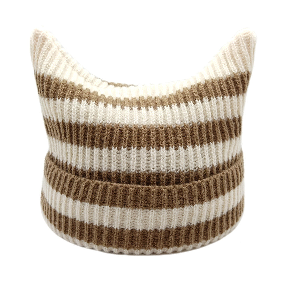 Wholesale  Wool Hat  Handmade Striped Hat Women Cat Hat