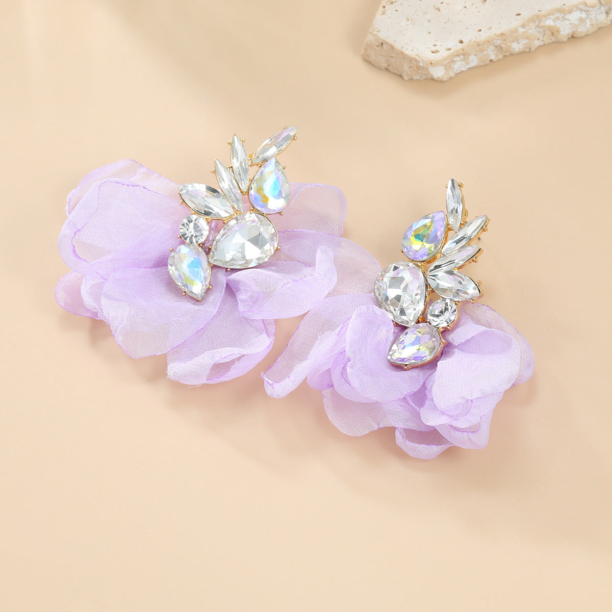 Wholesale Bohemian Colored Diamond Fabric Flower Earrings ACC-ES-JL028