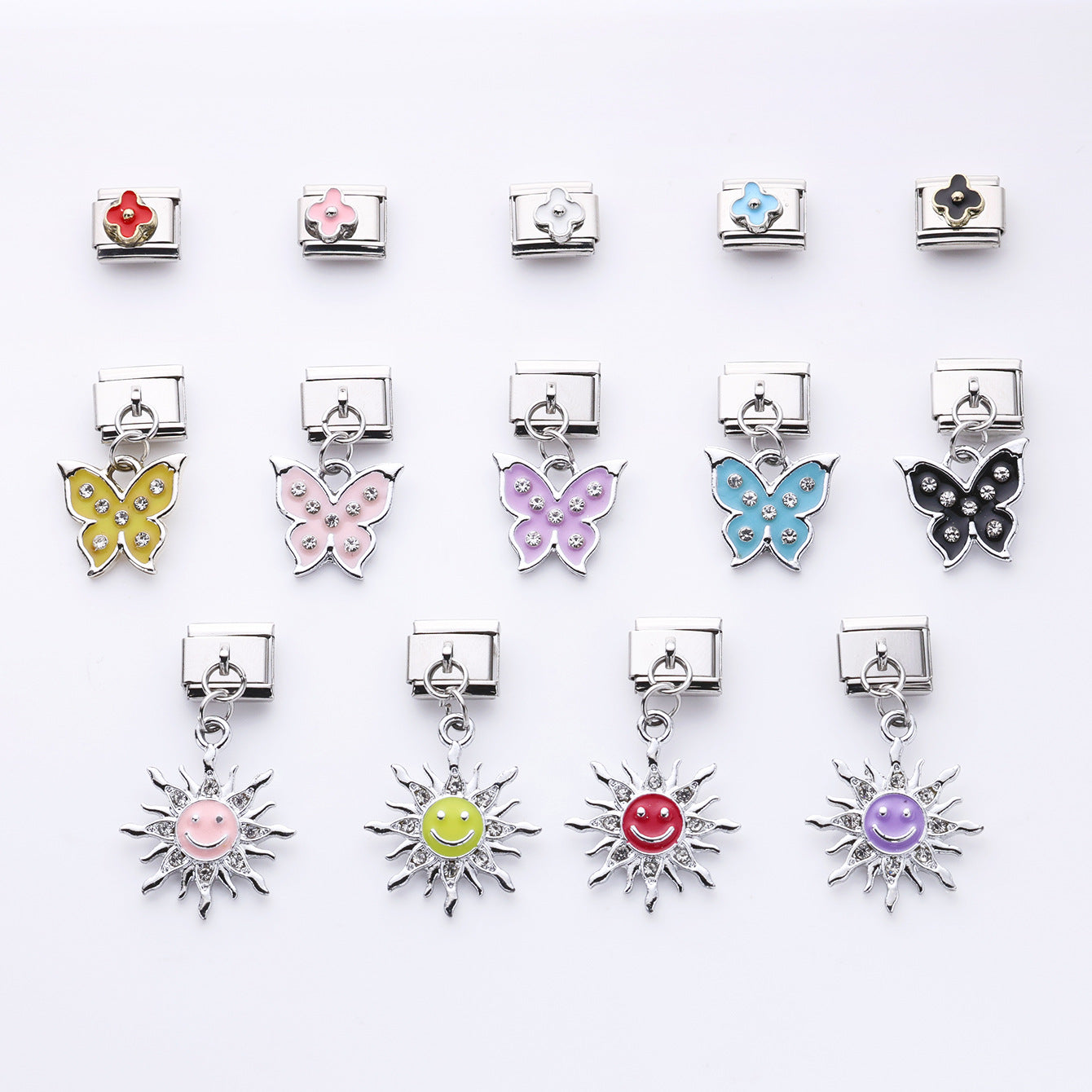 Wholesale 10pcs Italian Charm Bracelet 9mm DIY Splicing Oil Drop Butterfly Sunflower Stainless Steel Composable Bracelet