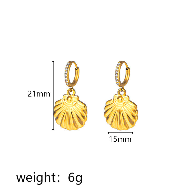 Wholesale Stainless steel summer ocean series starfish and conch pendant earrings