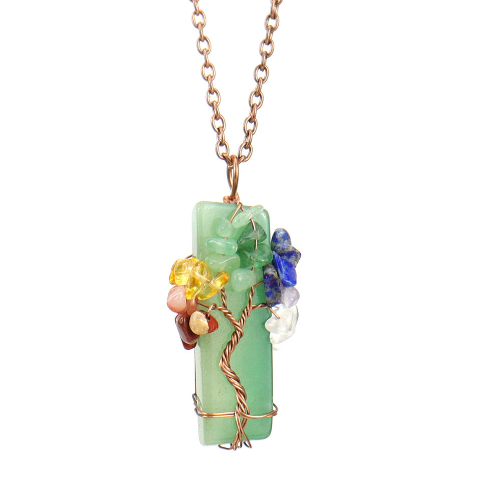 Wholesale Irregular Natural Stone Amethyst Tree Of Life Pendant Necklace Handwoven Fashion Jewelry Boutique Resale