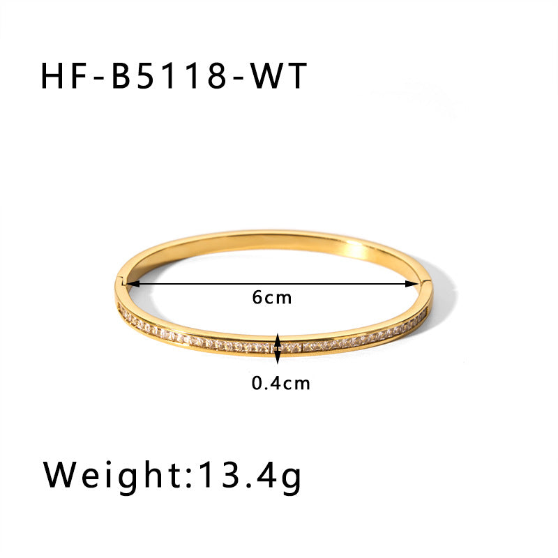 Wholesale Vintage Wide Edge Titanium Steel Inlaid with Zircon 18K Real Gold Stainless Steel Bracelet ACC-BT-Xiny010