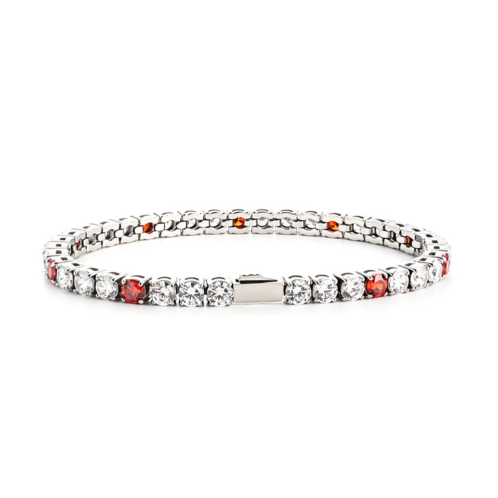 Wholesale Euro-American Hip-Hop Style Stainless Steel Cuban Chain with Red Zircon