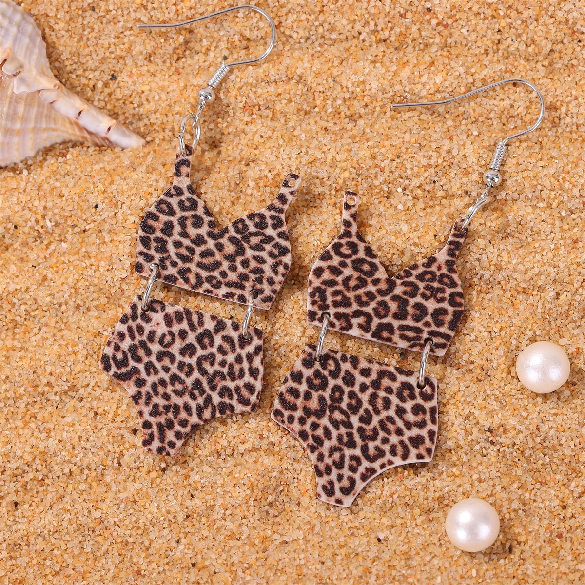 Wholesale Beach Style Leopard Print Swimsuit Set Zebra Print Acrylic Earrings ACC-ES-Jiay006