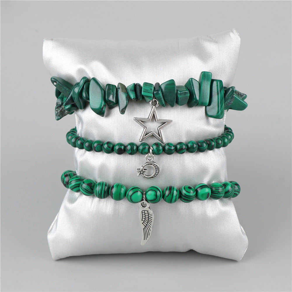 Wholesale Natural Stone Stretch Bracelet Star Leaf Pendant Layered Bracelet Set ACC-BT-Ruiz006