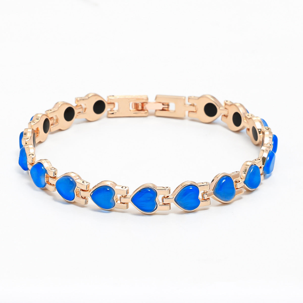 Wholesale Fashion Heart-Shaped Love Bracelet with Imitation Cat' s Eye Stone Zinc Alloy Electroplating Colorful Jewelry Accessory