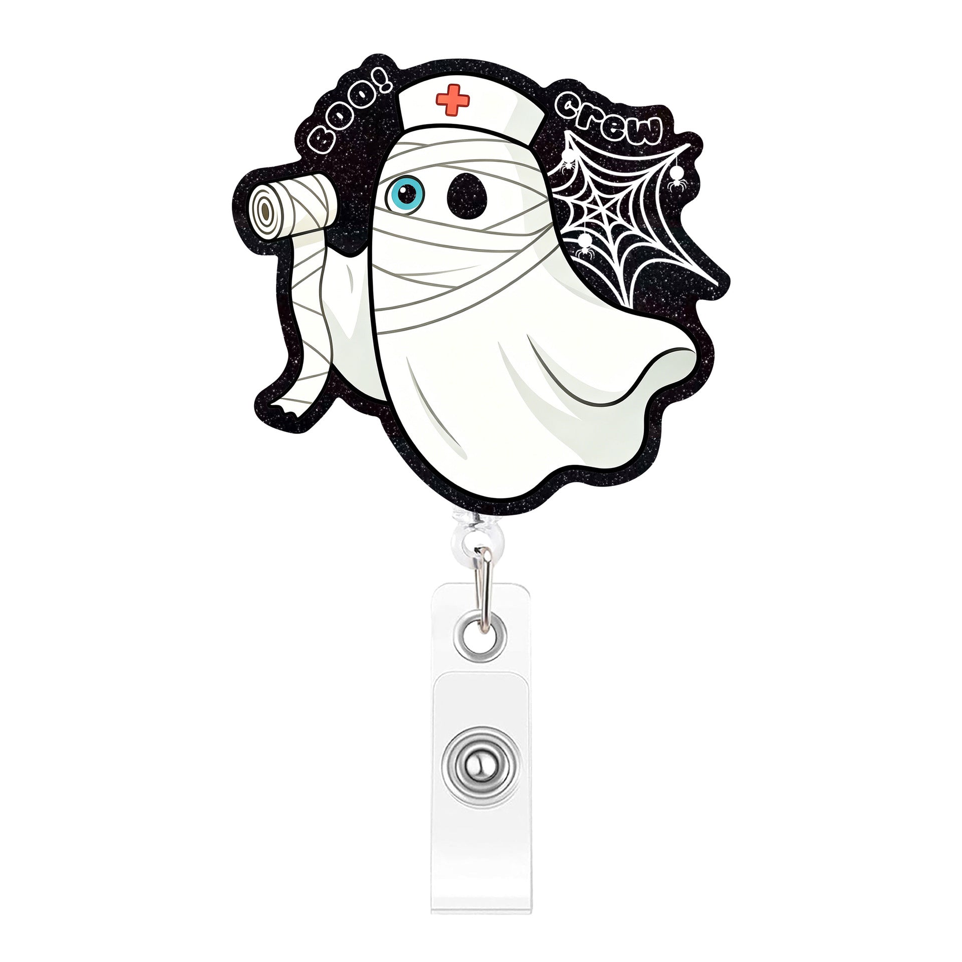 Wholesale  Boo Crew Ghost Nurse Retractable Badge Reel Fun Acrylic Charm For Keys Or ID Badge Boutique Resale Gift