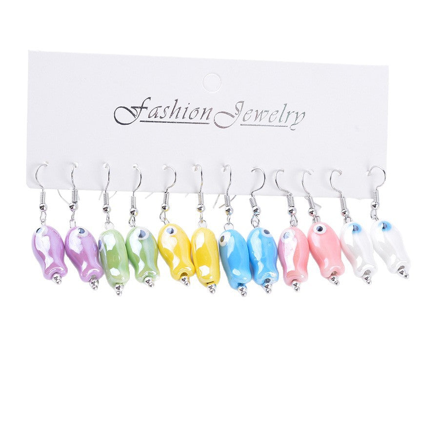 Wholesale Colorful fish ceramic earring set
