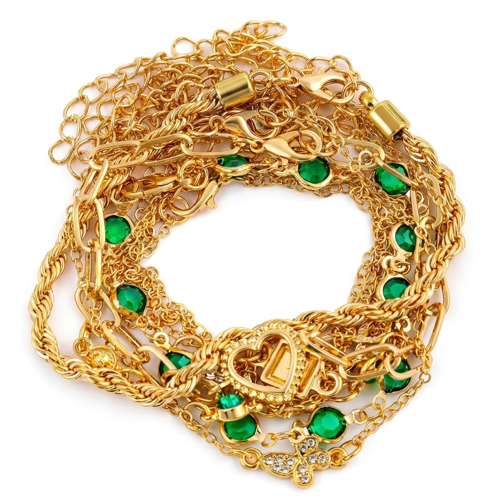 Wholesale 8 Piece Emerald Butterfly Heart Bracelet Set Fashion Jewelry Accessory For Everyday Wear And Gift Giving