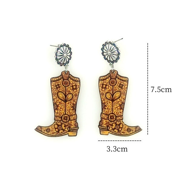 Wholesale Western Style Cowboy Earrings Vintage Wood Earrings ACC-ES-Yinx001