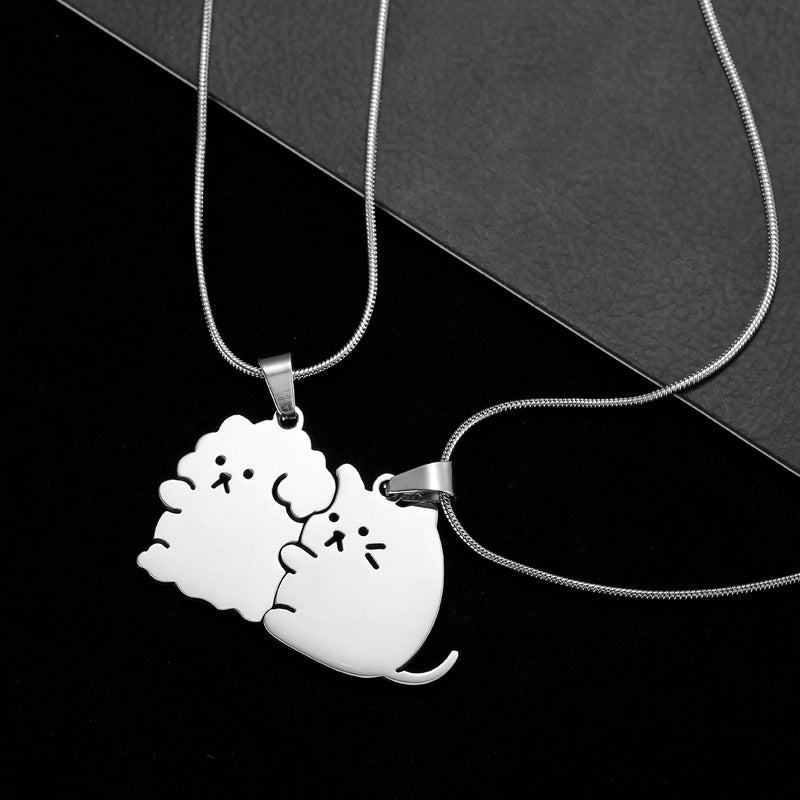 Wholesale  stainless steel dog cat couple necklace