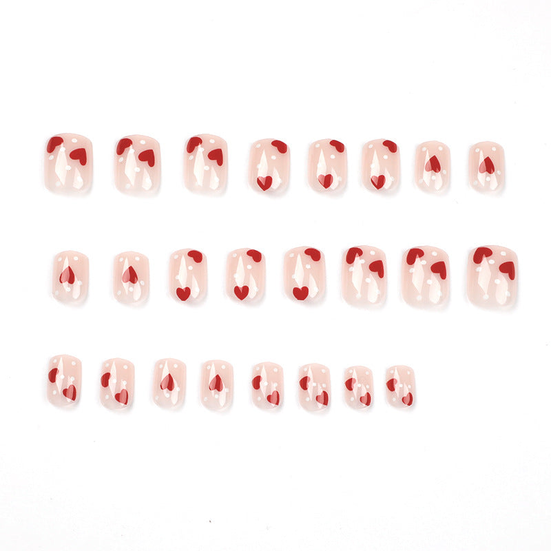 Wholesale 24 Pieces/box Valentine's Day Short Red Polka Dot Heart Wearable Nail Press-on Nails Kits ACC-NS-LeFan016