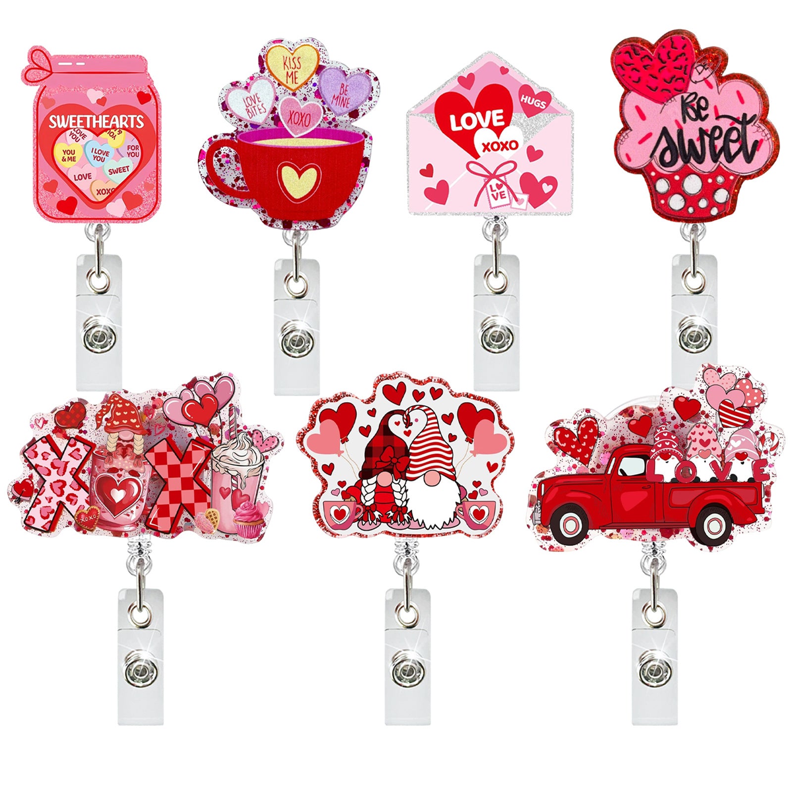 Wholesale Valentine' s Day Love Confession Acrylic Retractable ID Badge Clip - Fashion Accessory