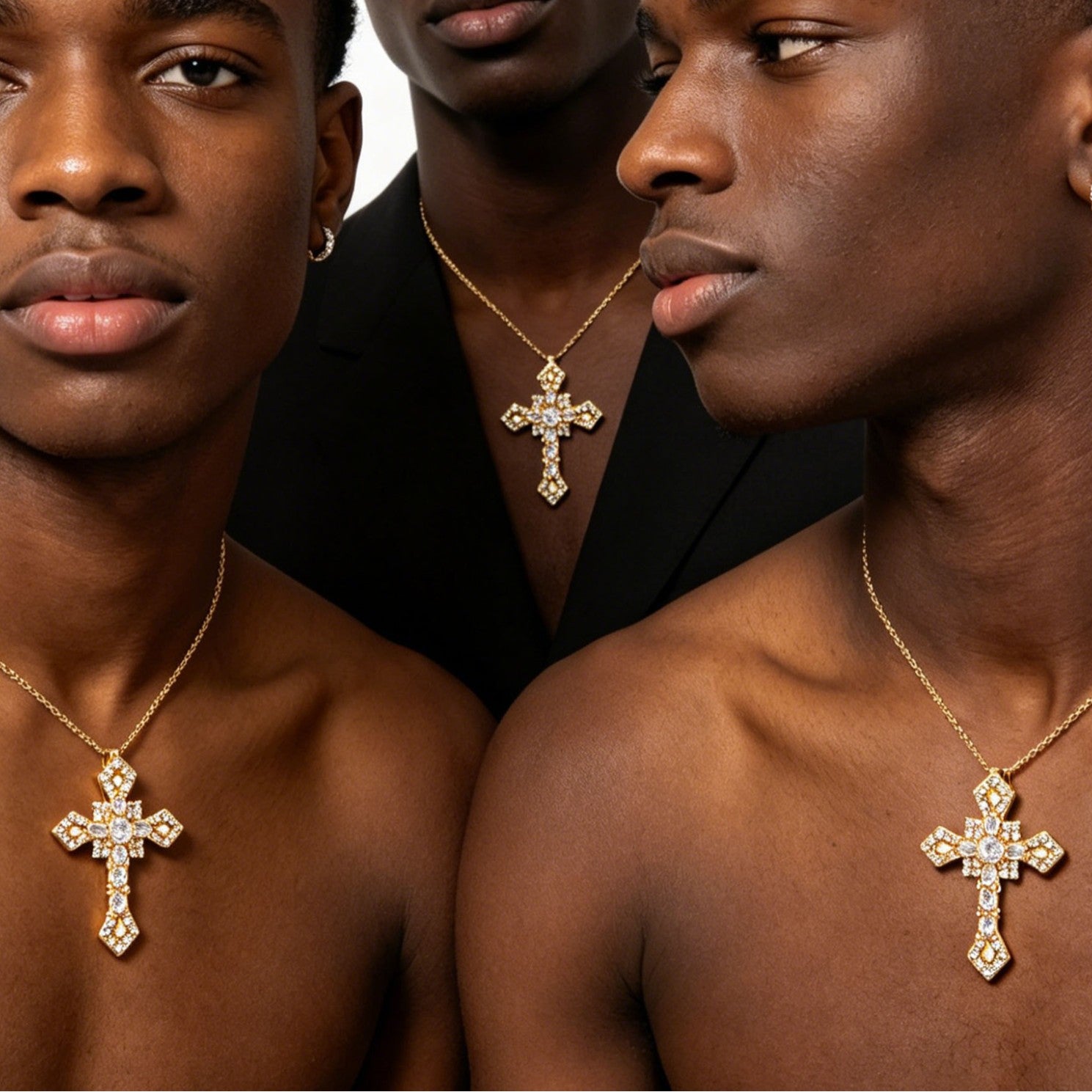 Wholesale Korean Fashion Cross Pendant Necklace Gold Copper Zircon Jewelry Accessory Gift