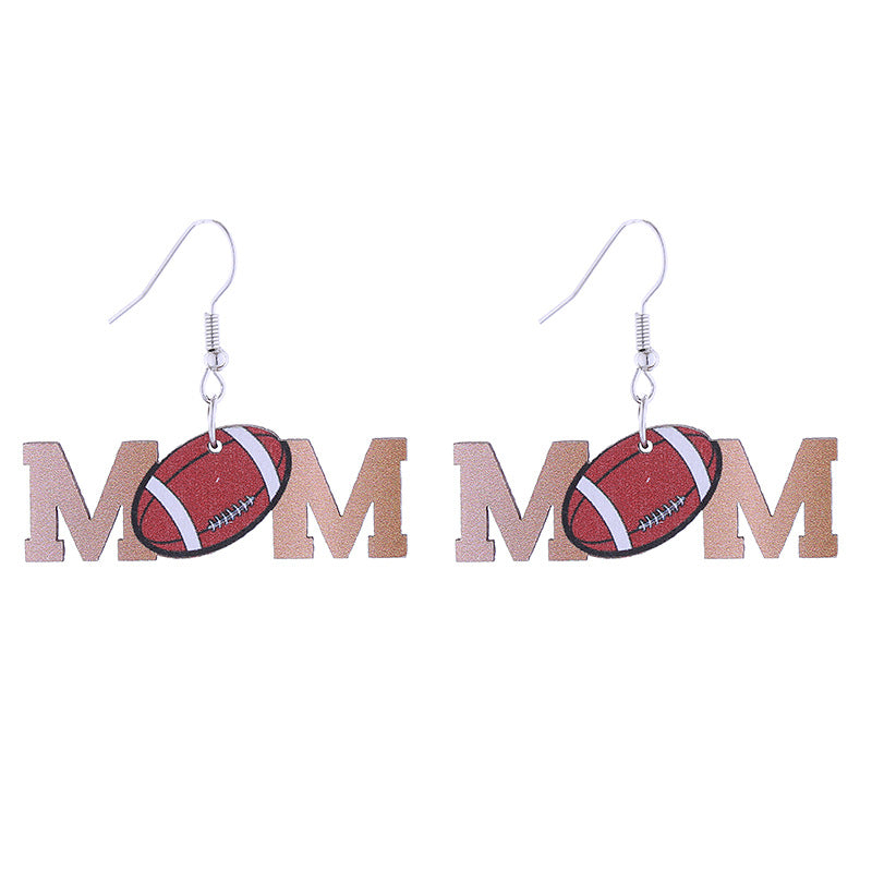 Wholesale Flame Super Rugby Baseball Sports Style Wooden Hollow Earrings