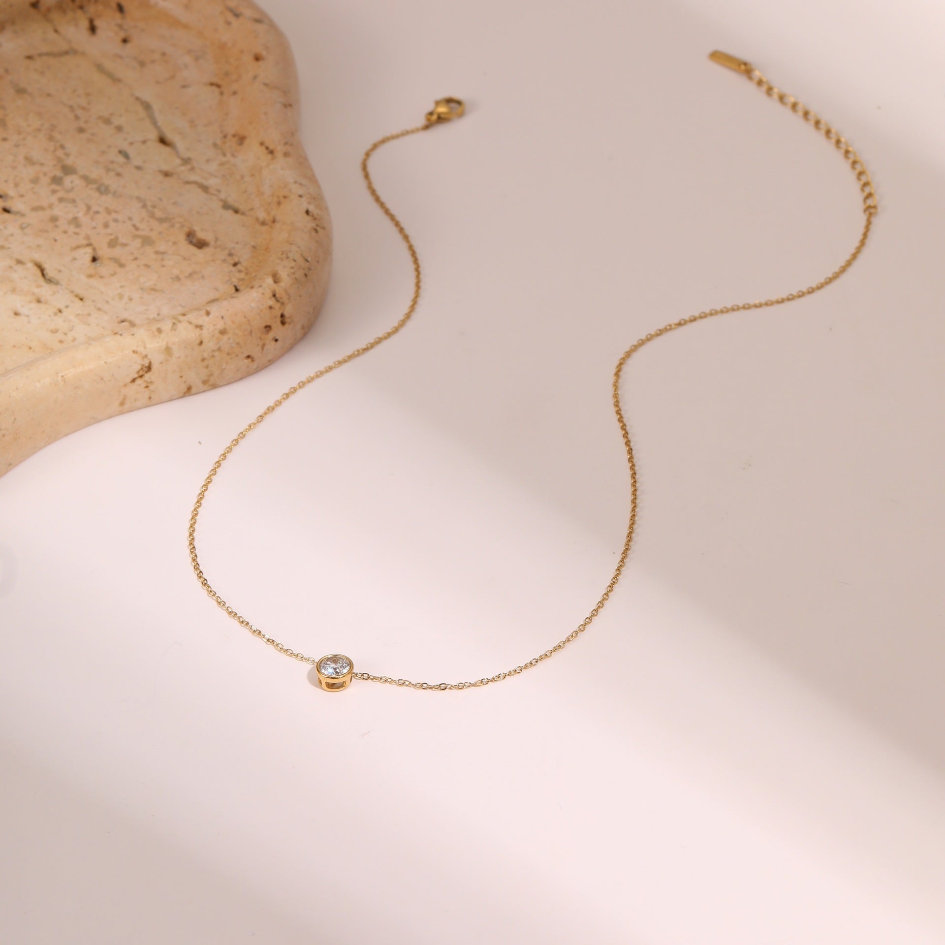Wholesale Stainless Steel Double-Layer Clavicle Necklace with Inlaid Square and Teardrop Zirconia