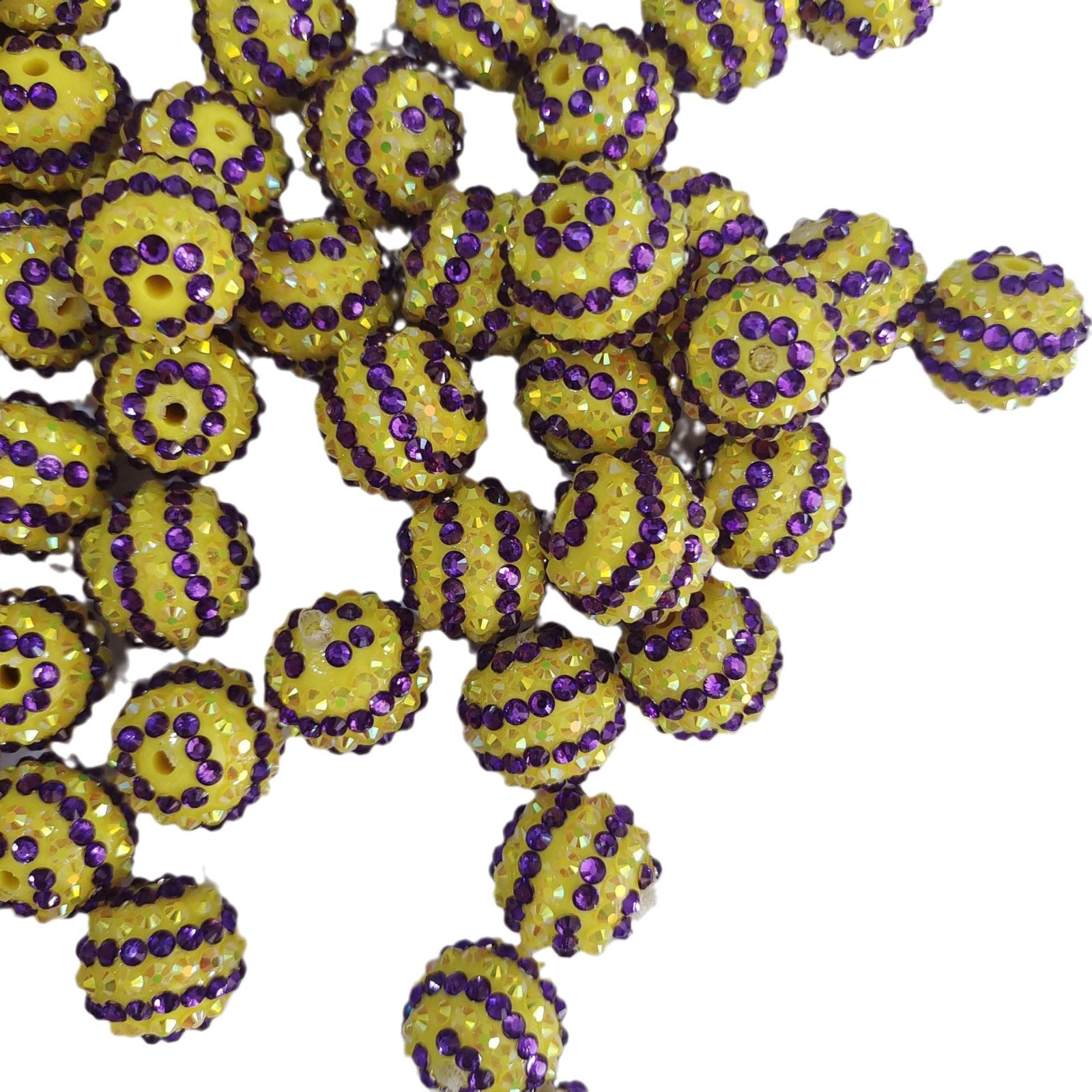 Wholesale 5pcs Dark Purple Yellow Stripes 16MM-22MM Resin Diamond Beads ACC-BDS-NiJia059