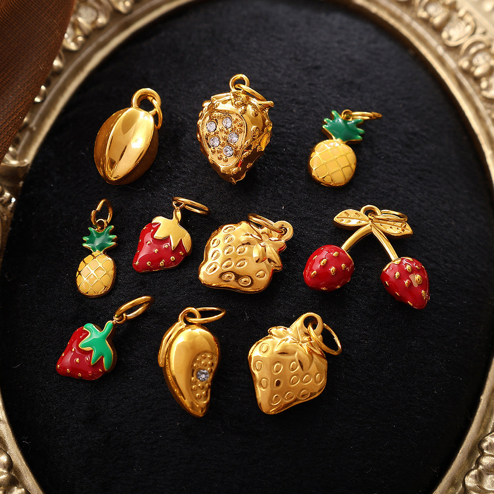 Wholesale  Oil Dripping Watermelon Strawberry Fruit Stainless Steel Pendants