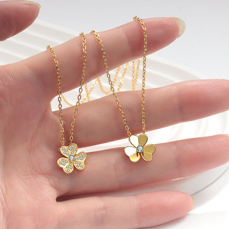 Wholesale S925 sterling silver clover polished necklace