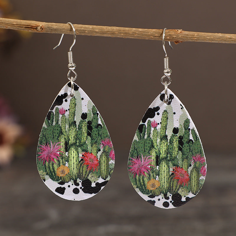 Wholesale Fashion cactus leather earrings personality trendy earrings