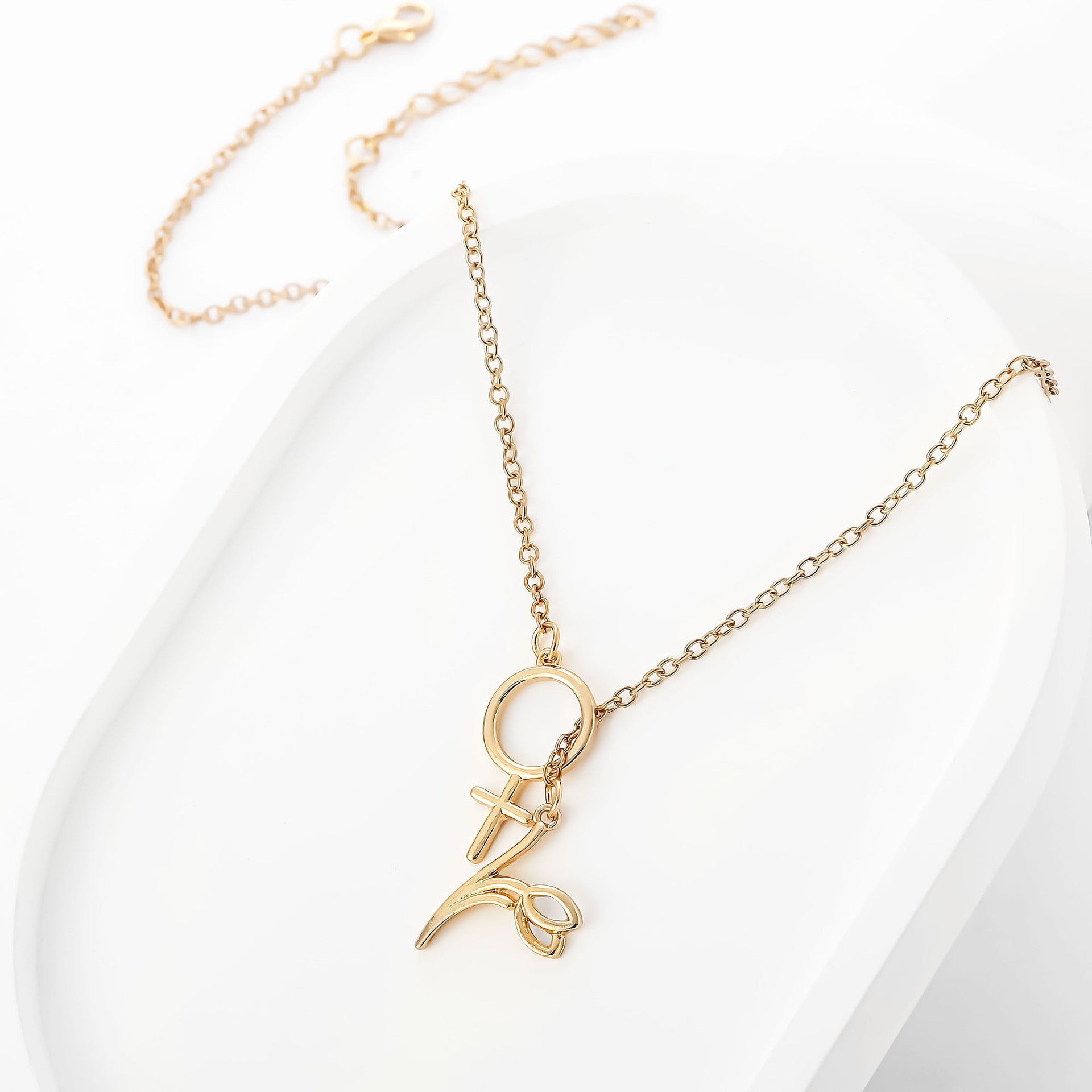 Wholesale mother's day jewelry fashion personality golden cross tulip pendant necklace