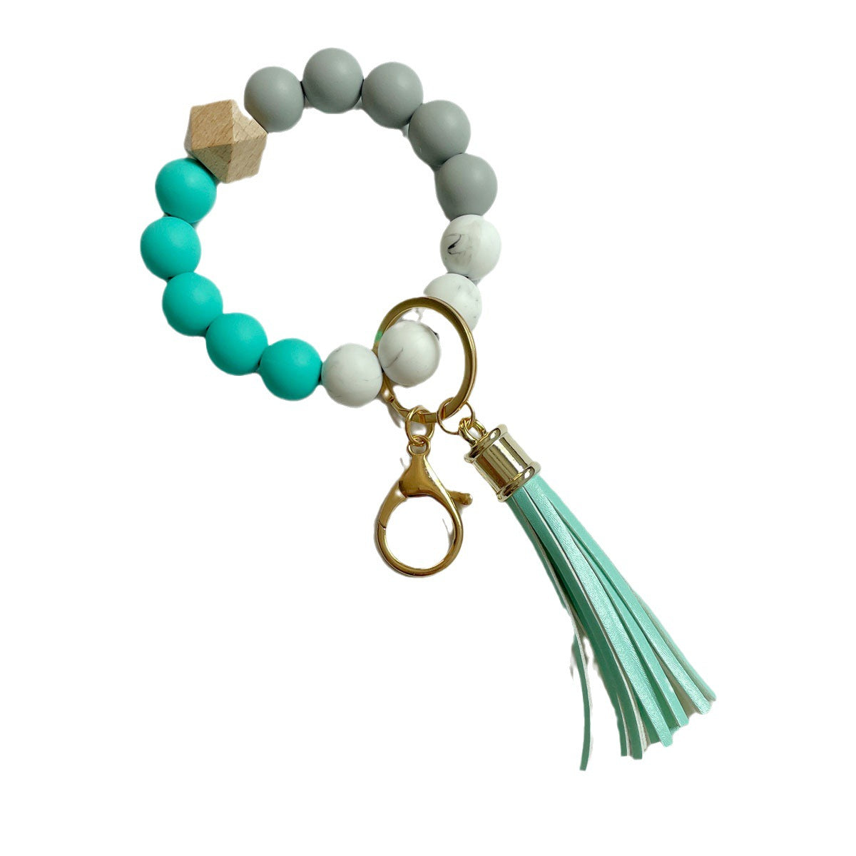 Wholesale Silicone Beads Bracelet Wooden Beads Leopard Print Cow Print Wristlet Keychain ACC-KC-Jinz001