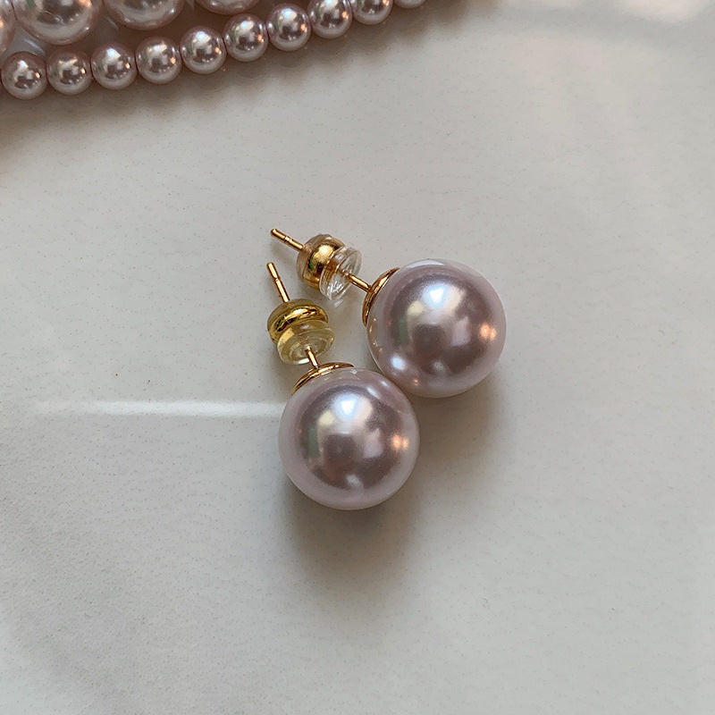 Wholesale Sterling Silver Aurora Purple Steamed Bread Big Pearl Earrings