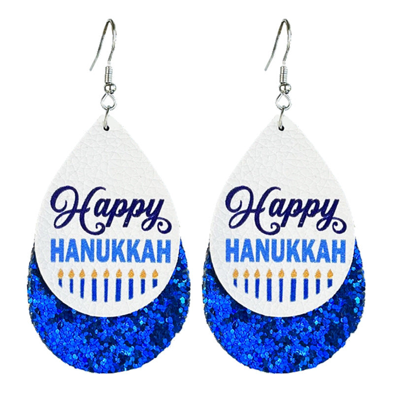 Wholesale 2 Pairs/pack Hanukkah Double Layer Leather Candlestick Earrings ACC-ES-HY196