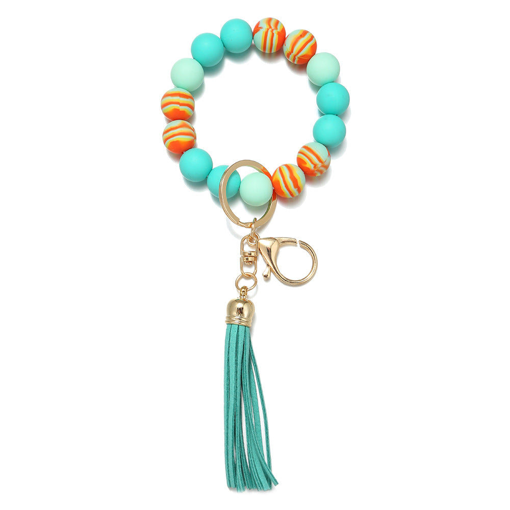Wholesale Candy Color Silicone Beaded Tassel Wrist Keychain