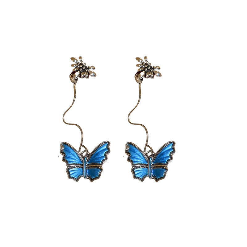 Wholesale  Oil Dropping Old Butterfly Metal Flower Silver Pin Earrings