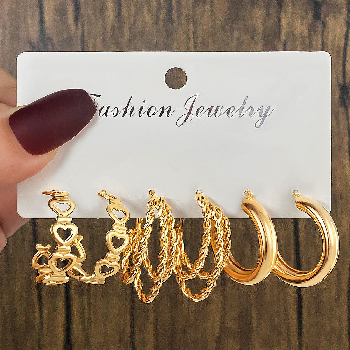 Wholesale 6pcs/set C- shaped metal texture high-grade personalized earrings