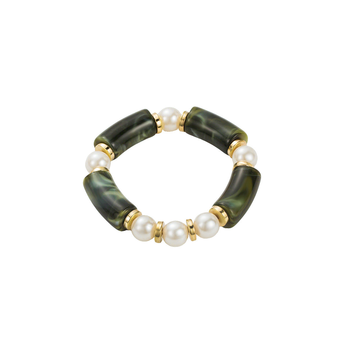 Wholesale  Colorful Resin Elastic Bracelet for Women Smudged Resin Retro Imitation Pearl Bracelet Jewelry