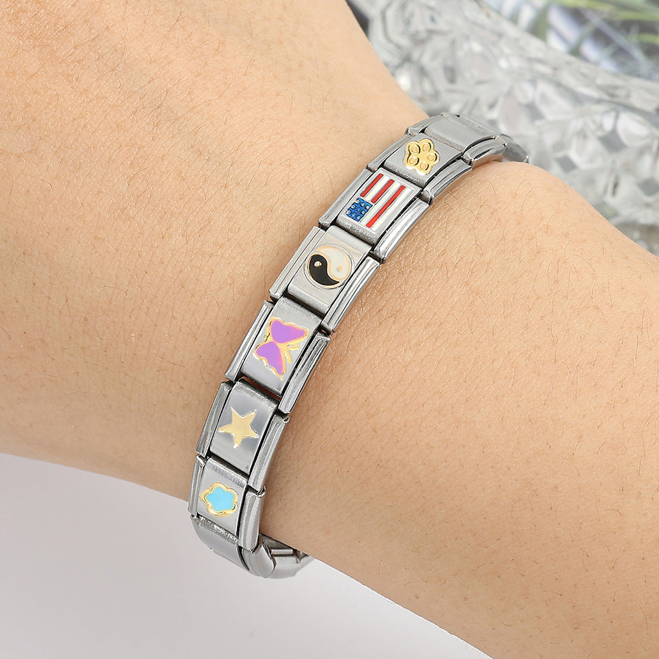 Wholesale Italian Charm Bracelet 9mm DIY Splicing Cute Creative Pattern Stainless Steel Composable Bracelet
