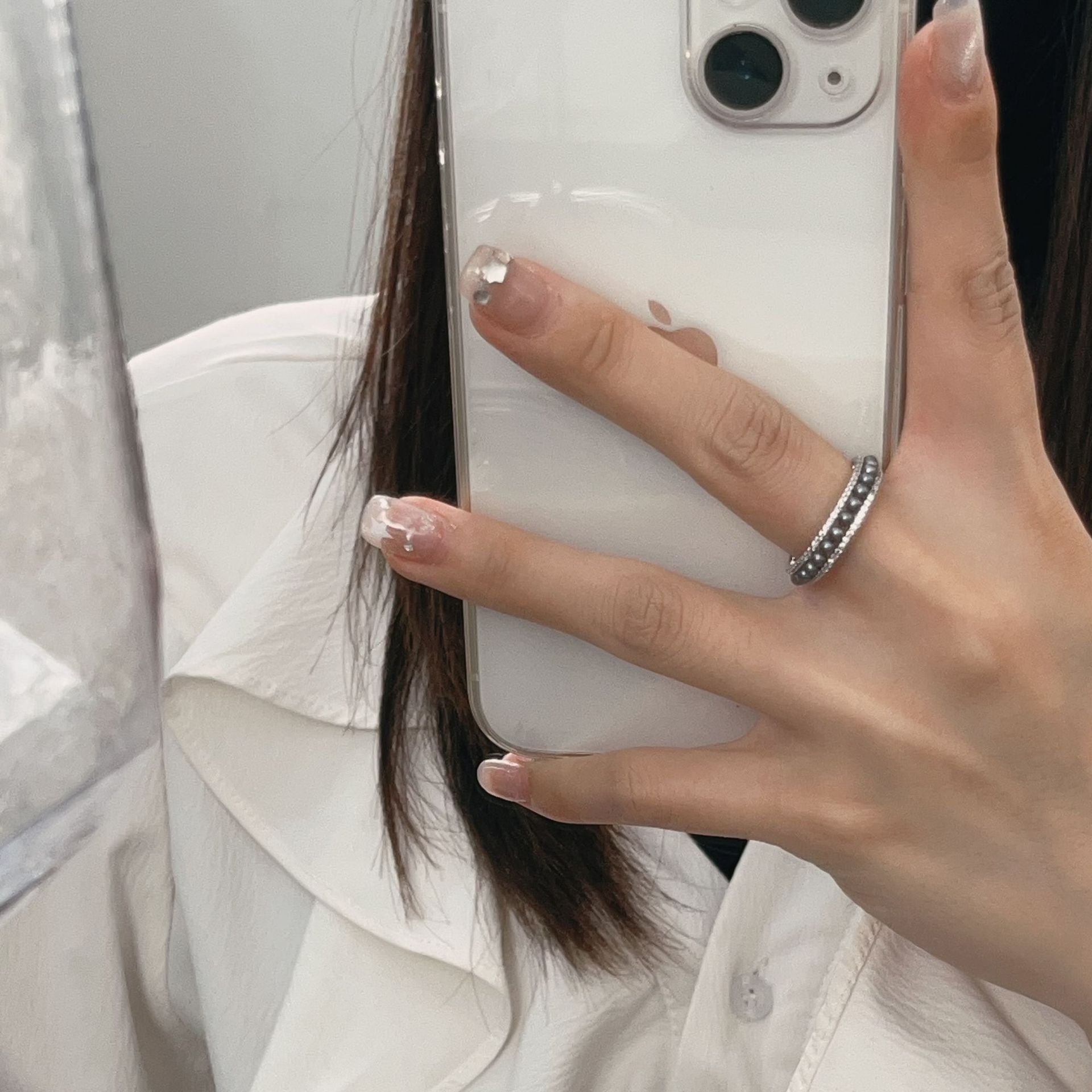 Wholesale  Gray Pearl Ring  Open Ring