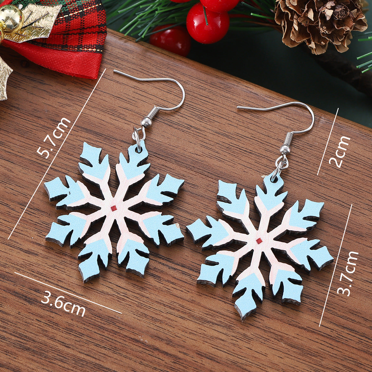Wholesale Christmas gradient hollow snowflake pendant earrings wooden double-sided earrings