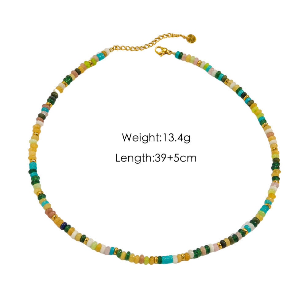 Wholesale color abacus beads necklace natural stone stainless steel white shell handmade chain