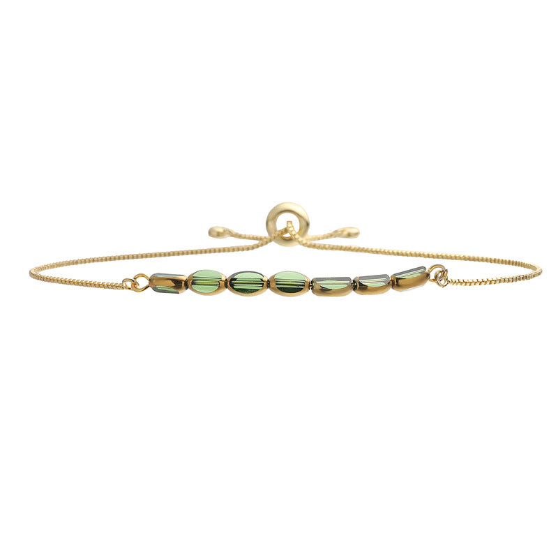 Wholesale Trendy Minimalist Adjustable Crystal Bracelet Gold Plated Copper With Heart Shaped Lake Blue Beads Fashion Jewelry Accessory For Wedding